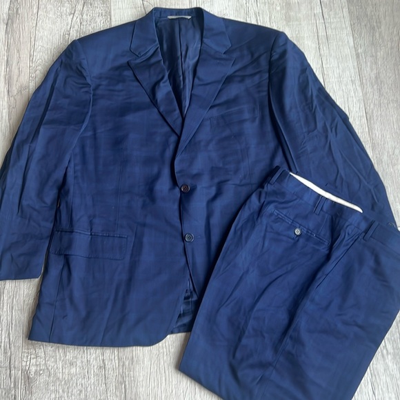 Canali Made in Italy Blue Plaid 100% Wool Suit Euro Size 58 R US Size 48 - Picture 2 of 16